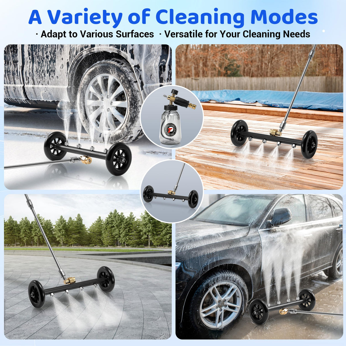 Tool Daily surface cleaning mode for sidewalks, driveways, and decks