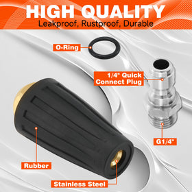 Tool Daily Turbo Nozzle with 1/4 inch quick-connect fits most pressure washers.