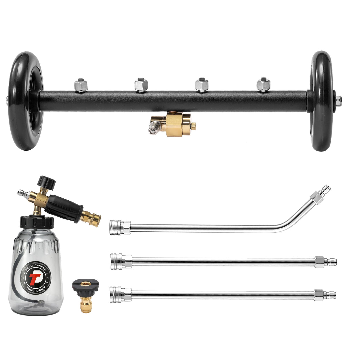 Tool Daily undercarriage attachment with foam cannon for thorough undercarriage cleaning