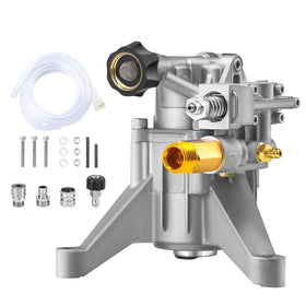 Tool Daily vertical pump head close-up showing durable aluminum housing for gas pressure washers.
