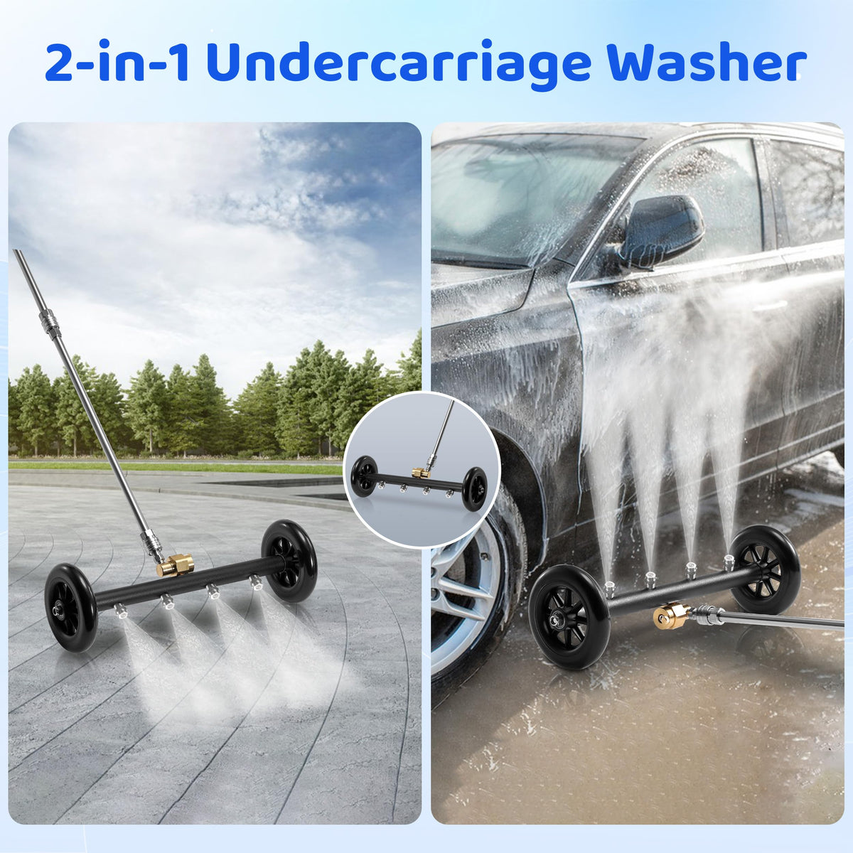 Tool Daily water broom mode for wide-area surface cleaning on sidewalks and decks
