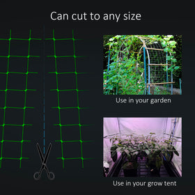 Toolazy Trellis Netting draped over tomatoes supports fruiting vines and easier harvesting.