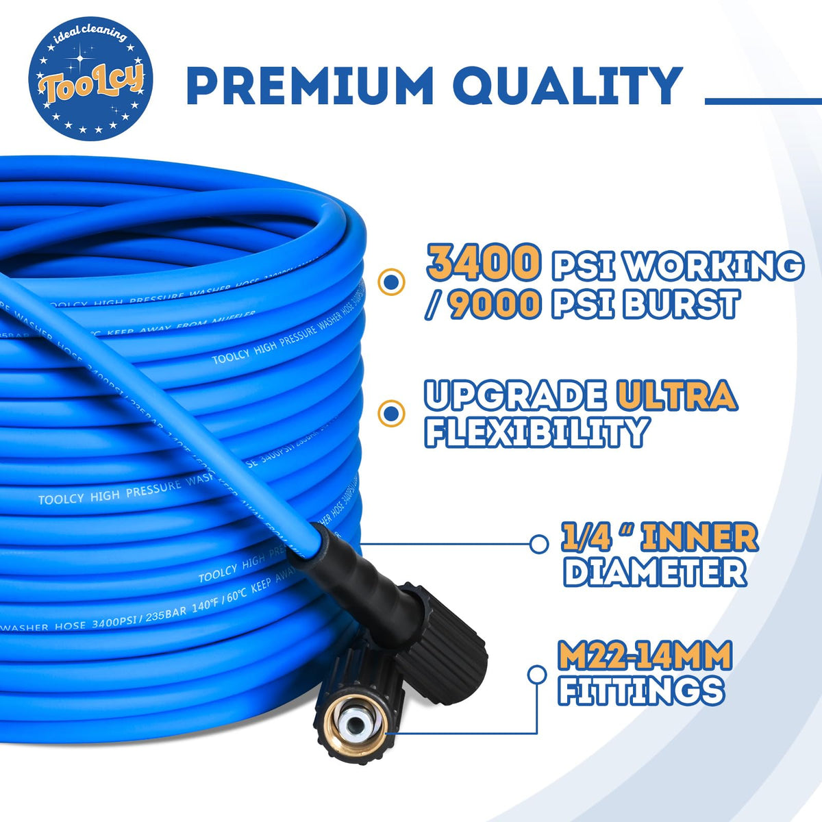 TOOLCY hose test showing 3400 PSI capability for tough cleaning tasks.