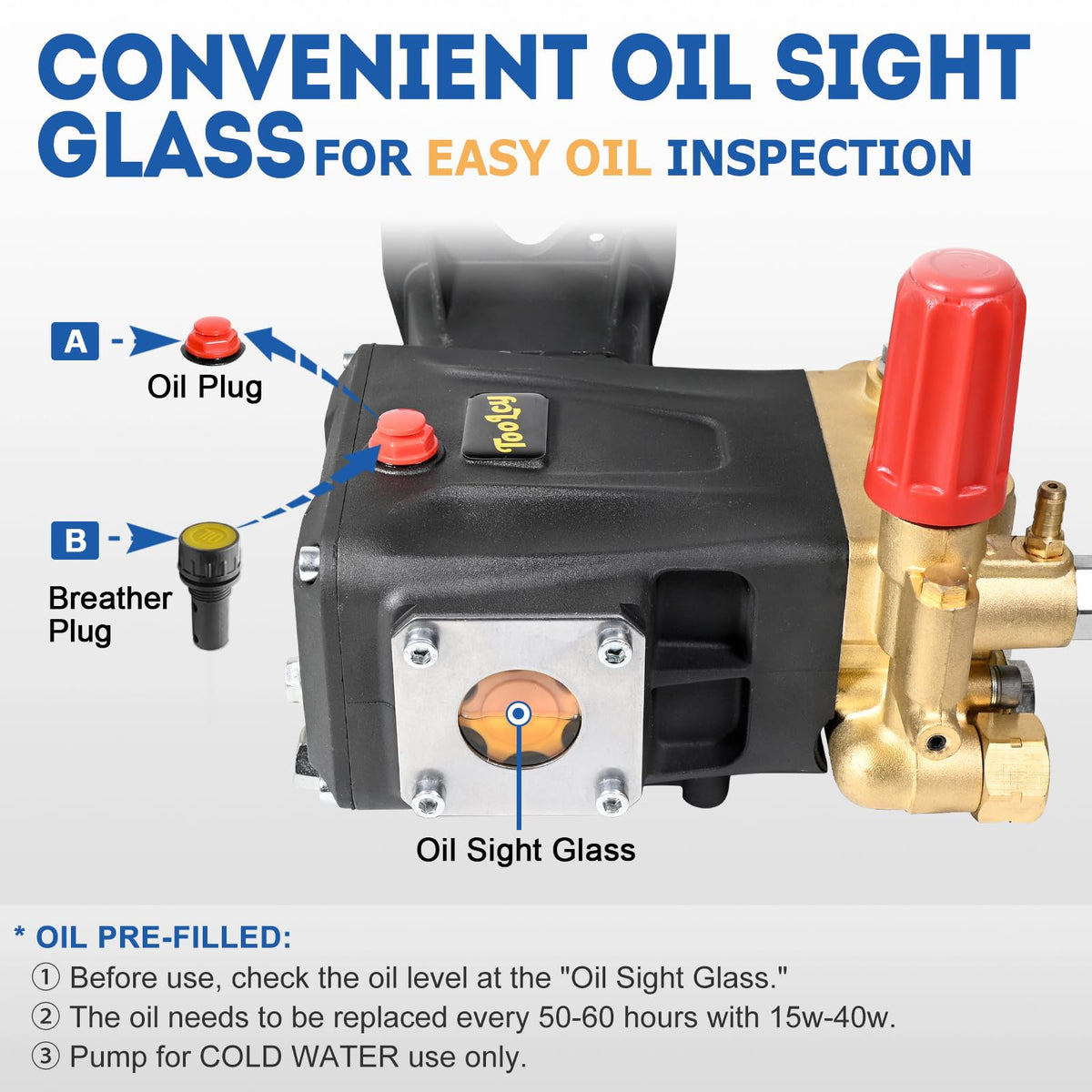 TOOLCY brass pump head adds strength and reliability