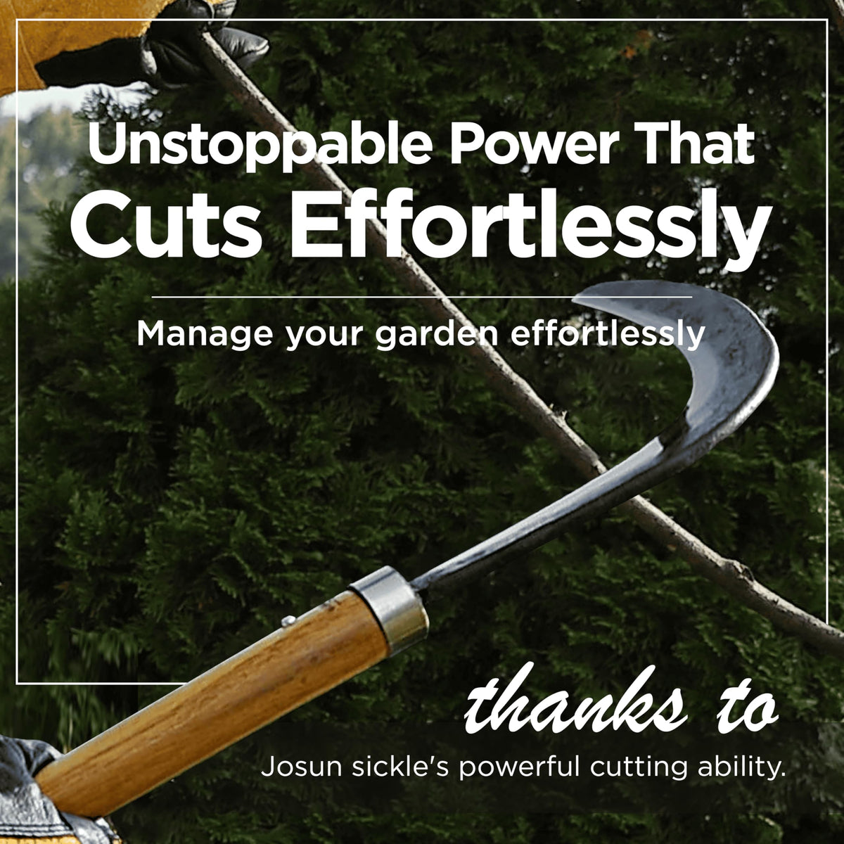 Toolgather Josun Sickle with chestnut handle demonstrates ergonomic grip for easier gardening