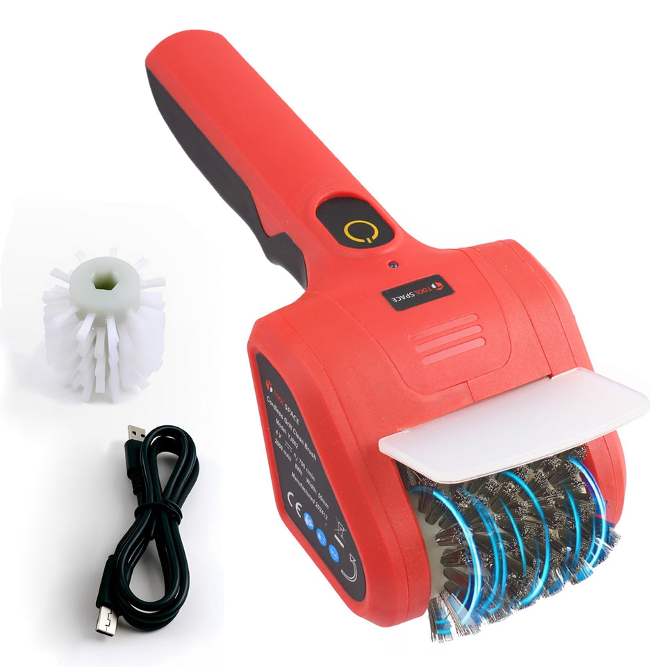 Toolspace cordless grill brush in action with 700rpm rotation for fast cleaning