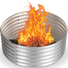 Toolterritary 48-inch fire pit ring with raised design for wind protection and heat gathering.