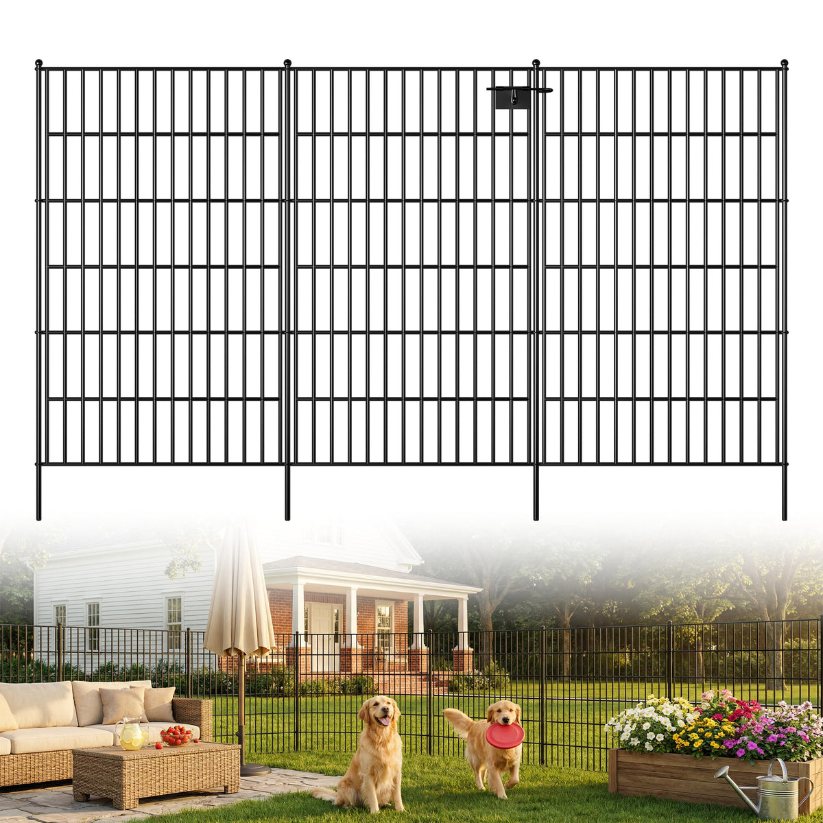 Toolterritary 5-panel no-dig fence with gate provides durable outdoor pet containment.