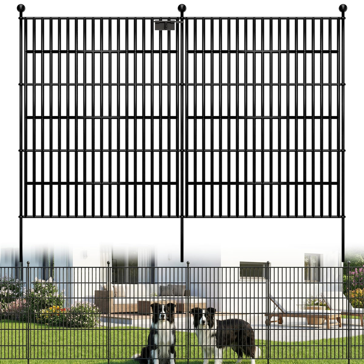 Toolterritary 5-panel no-dig garden fence front view shows sturdy rustproof steel.