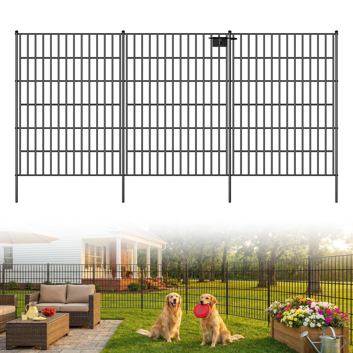 Toolterritary no-dig fence panel front view highlights rust-resistant metal for outdoor yards