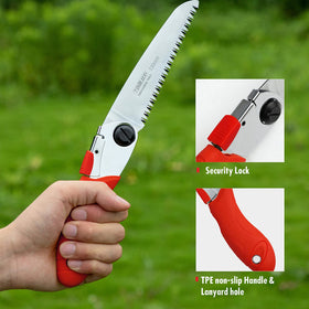 Toolux saw features safe lock for secure storage and transport.