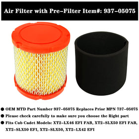 Toolyuan 937-05075 air filter label with compatibility details.