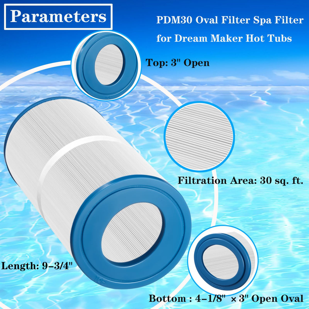 Toolyuan PDM30 oval filter dimensions ensure precise fit in compatible Dream Maker spas