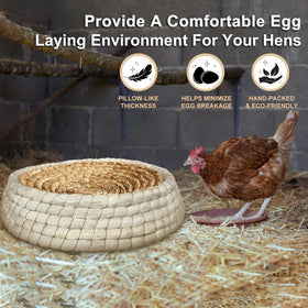 Toolzeen nest shows handmade weave using straw for durable poultry nesting pads.