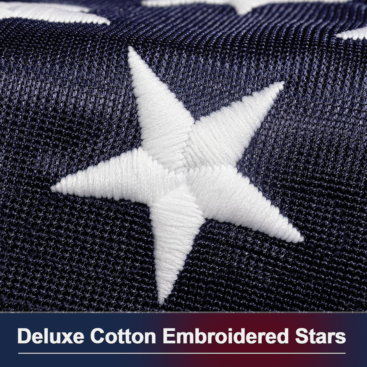 TOOUP knit American Flag 4x6 embroidered stars reveal cotton-thread detail.