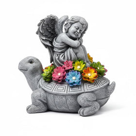 Tooyuart Solar Angel Turtle statue, front view, serene garden guardian.