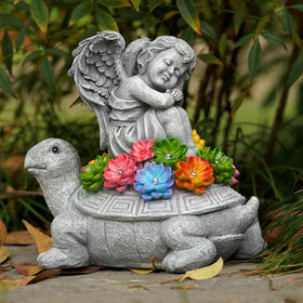 Tooyuart Solar Angel Turtle statue with rain and snow resistance.