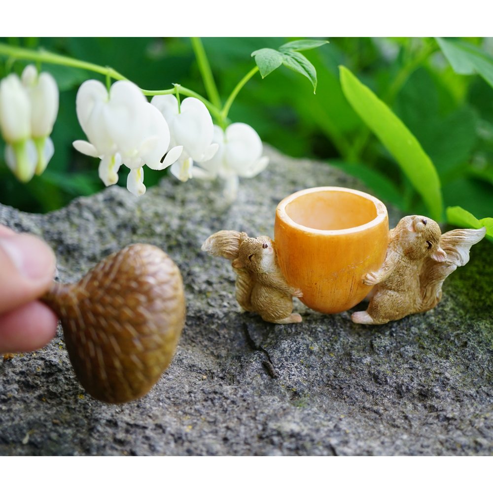 Top Collection miniature decorative squirrels setup in a fairy garden display.