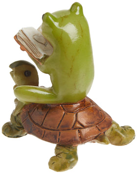 Top Collection frog on turtle statue shown in vibrant green and orange hues for lively decor.