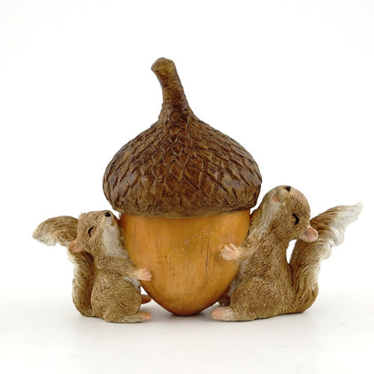 Top Collection miniature garden squirrels carrying acorn trinket box adds whimsy to any display.
