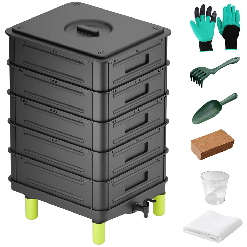 TOP XIAN 85L worm bin with faucet for easy liquid fertilizer collection
