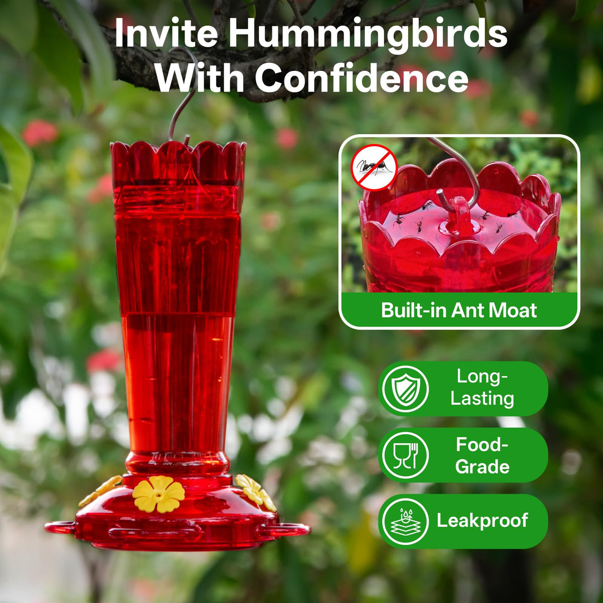 TOP XIAN feeder with four ports and perches supports multiple hummingbirds