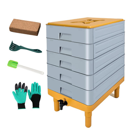 Top Xian worm composter 100L front view shows stackable trays for efficient vermicomposting.