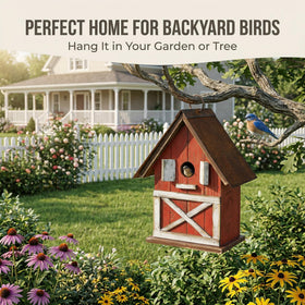 Topadorn birdhouse metal roof detail emphasizes durability for year-round use.