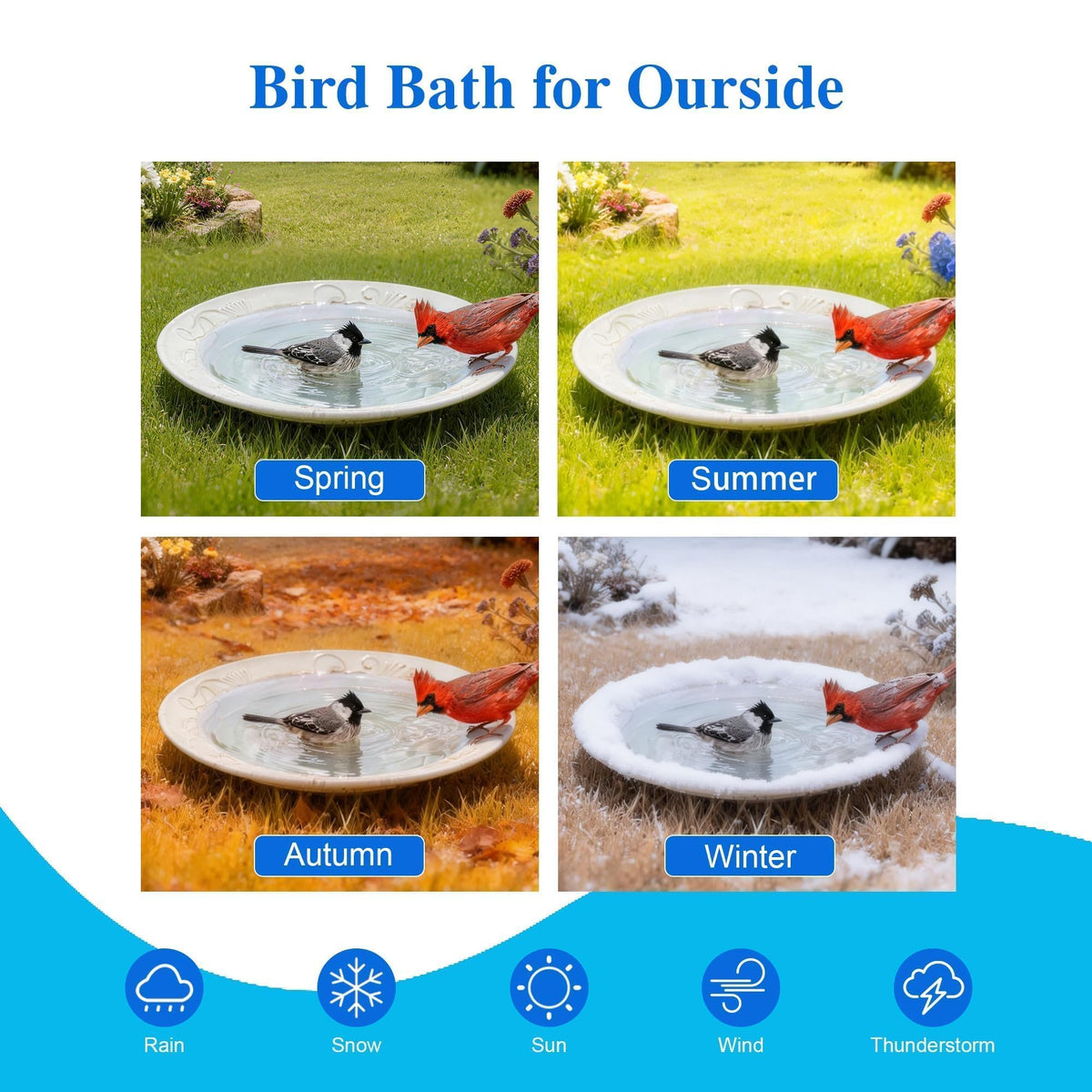 Topadorn durable outdoor bird bath supports long-lasting garden use.