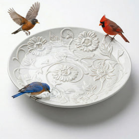 Topadorn ceramic bird bath outdoors, 14.17 inches, inviting birds to drink and bathe.