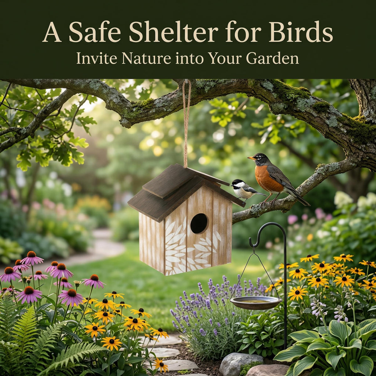 Topadorn eco-friendly wood bird house for backyard habitats