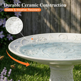 Topadorn garden bird bath blends with landscape while attracting birds.