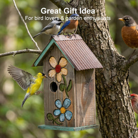 Topadorn garden birdhouse wood panel flowers provides cozy shelter for visiting songbirds