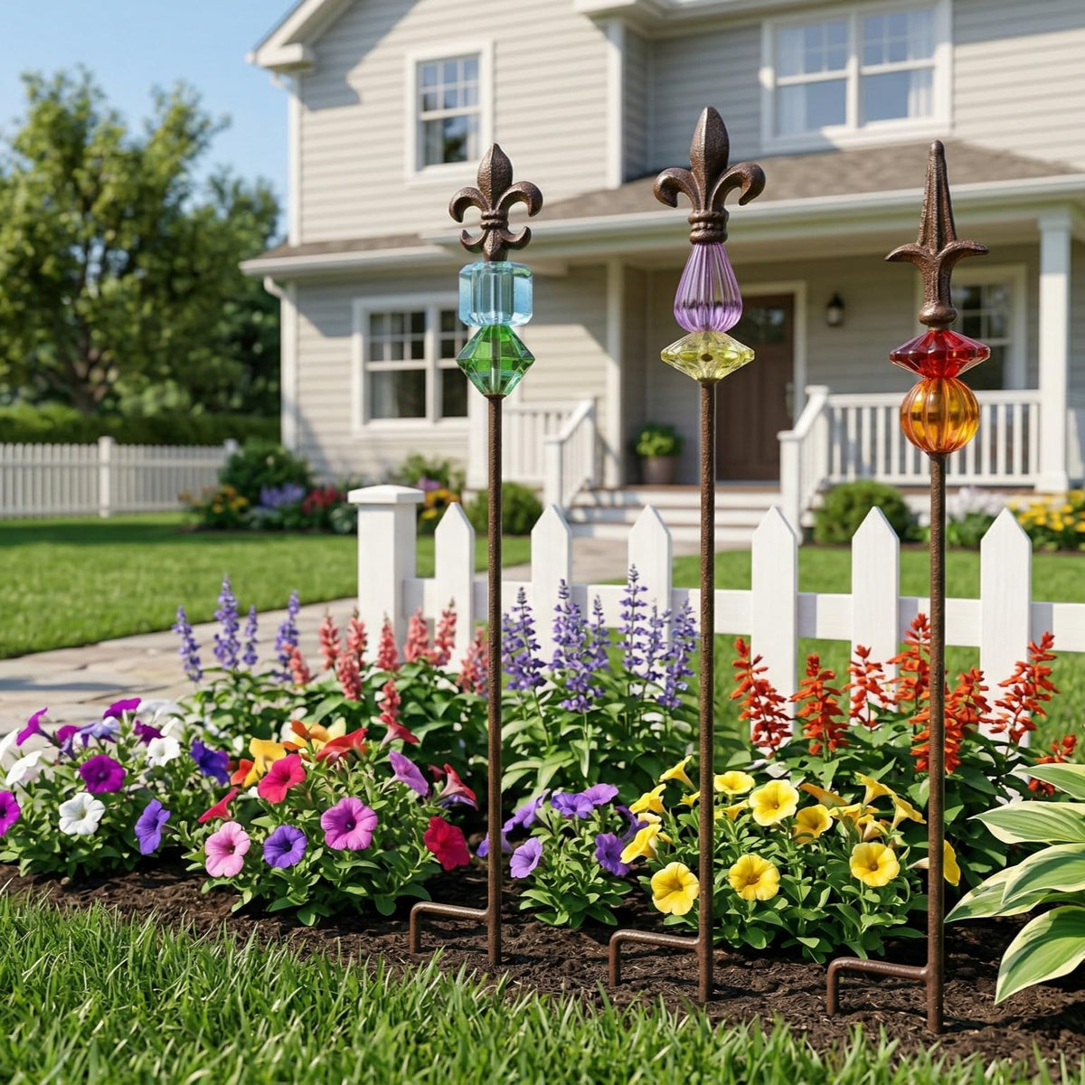 Topadorn garden stake wrought metal ornament enhances borders
