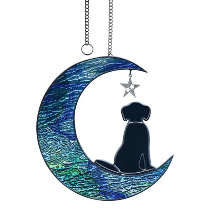 Toparad dog decor stained glass moon suncatcher brightens windows with sunlit color