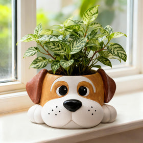 Toparad dog resin planter pot for compact succulents.
