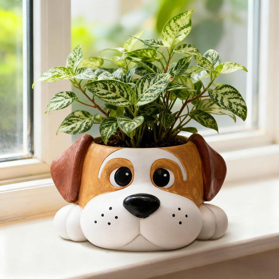Toparad dog resin planter pot for compact succulents.