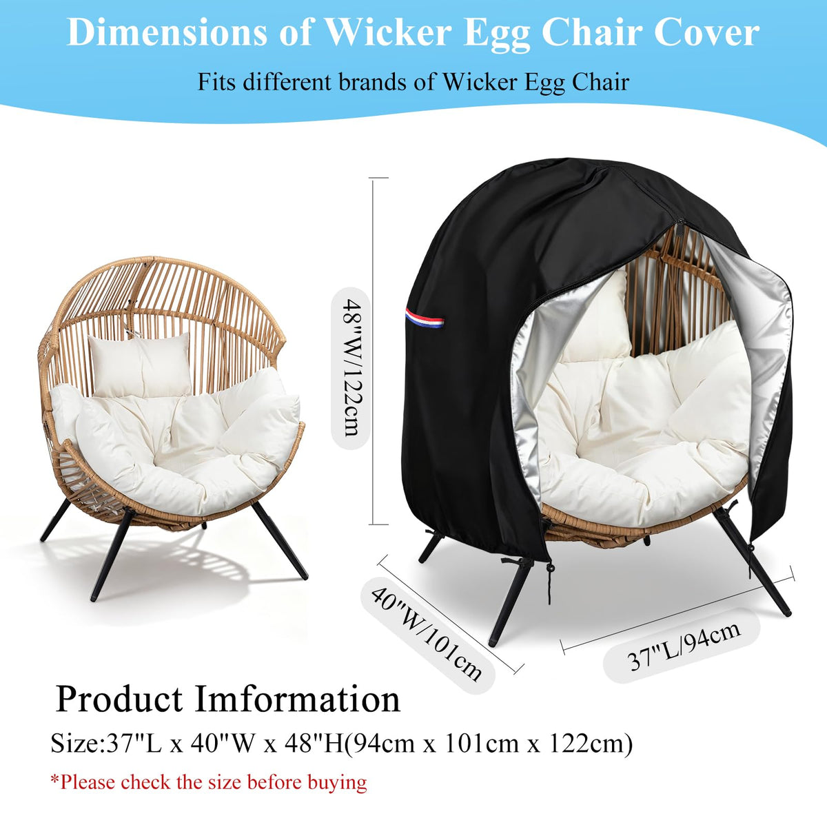 Topcover egg chair cover with windproof buckles securing chair on breezy days