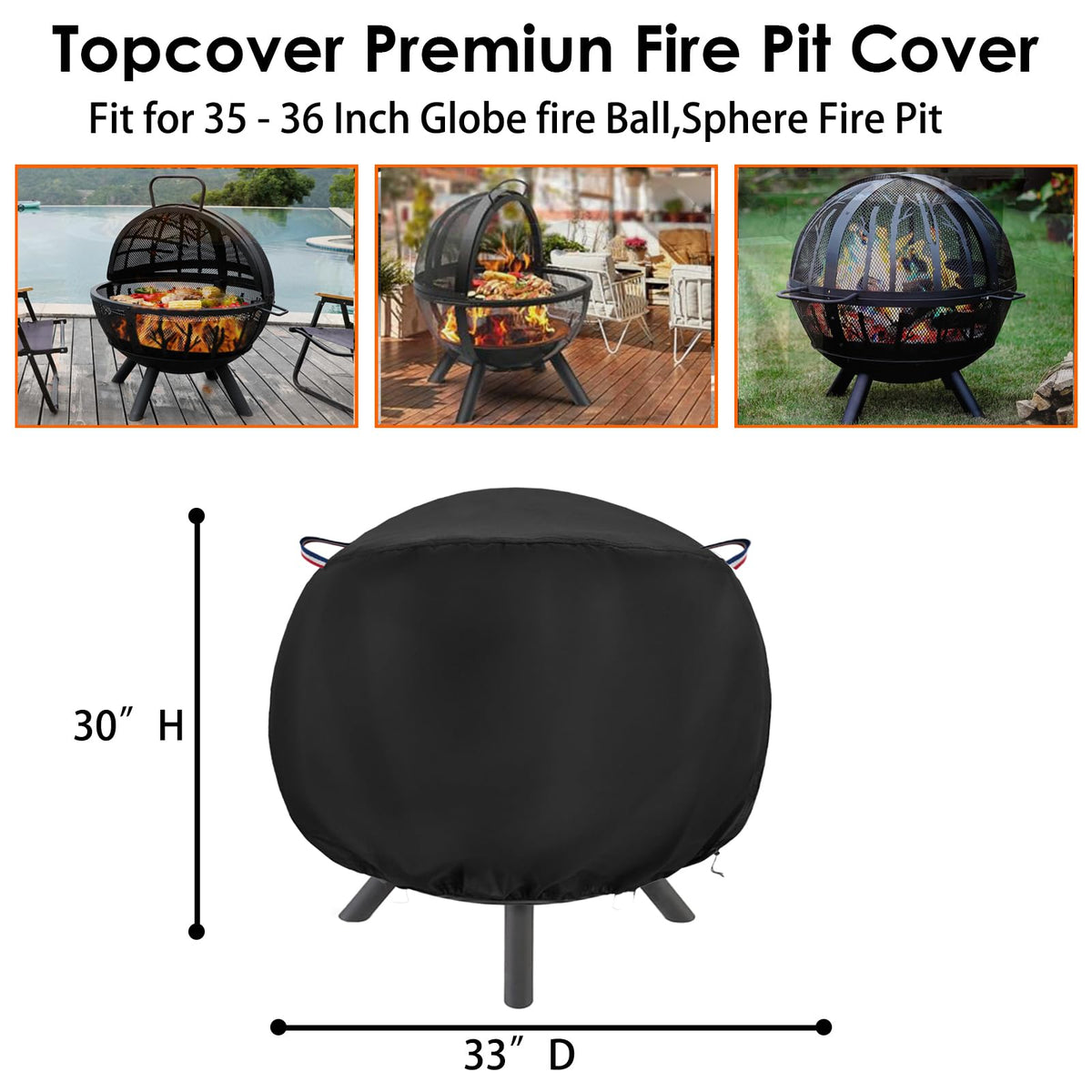 Topcover fire pit cover 600D oxford fabric close-up shows durability for harsh weather.