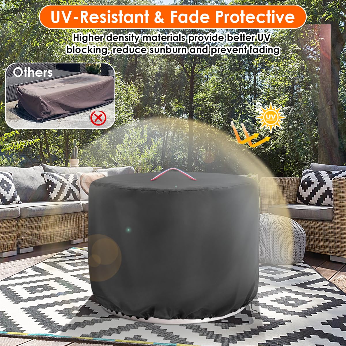 Topcover fire pit cover color-coded handles ease installation.