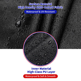Topcover 30-inch round fire pit cover seals seams with a rubber strip for rain protection.