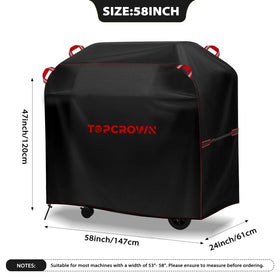 Topcrown 53-58 side view shows weatherproof protection on outdoor grills