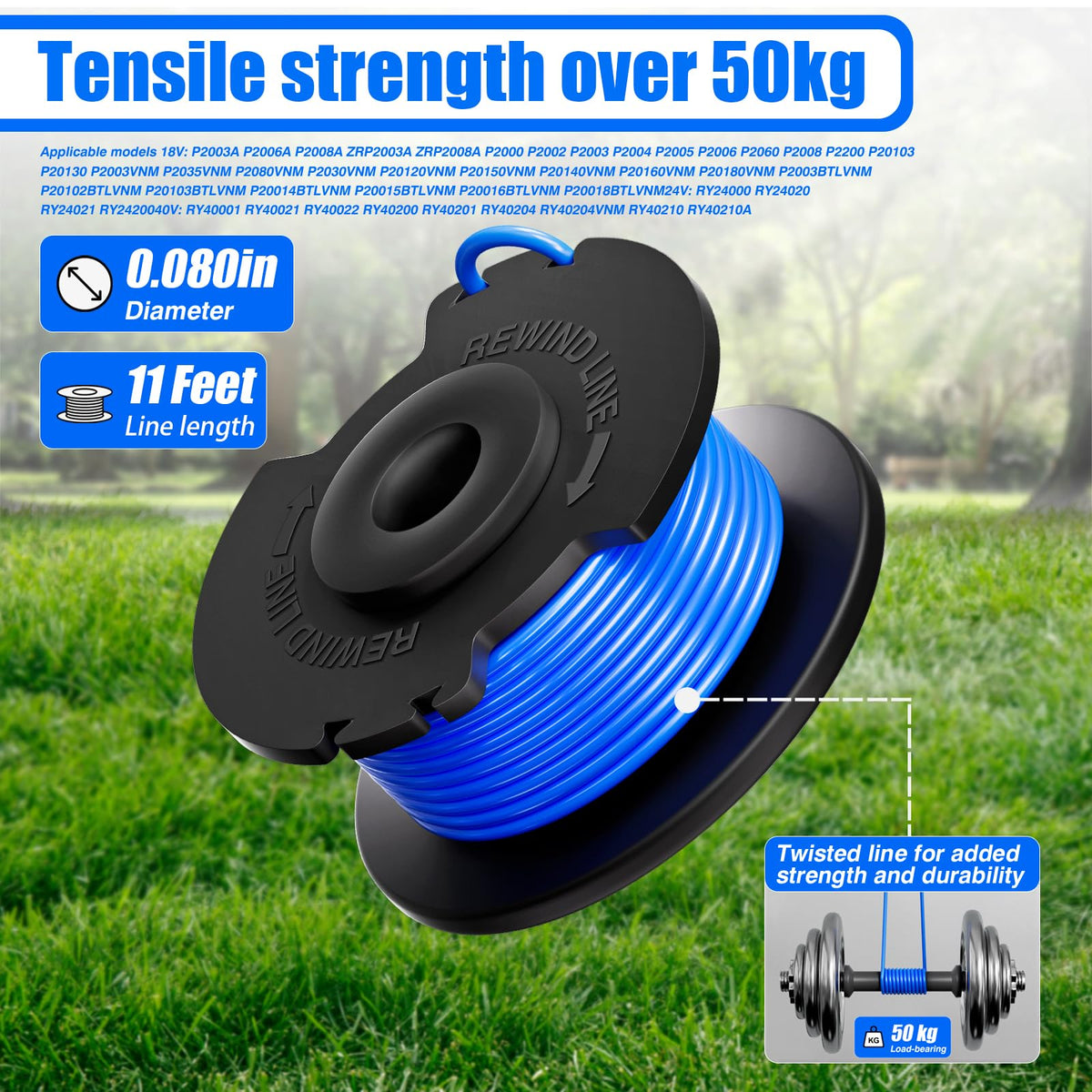 TOPEMAI AC14RL3A 0.065-inch line close-up shows durable diameter.