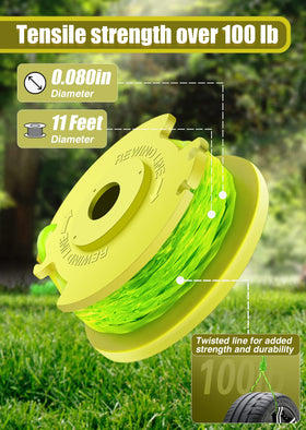 TOPEMAI AC80RL3 spool side view showing auto-feed compatibility for Ryobi trimmers.