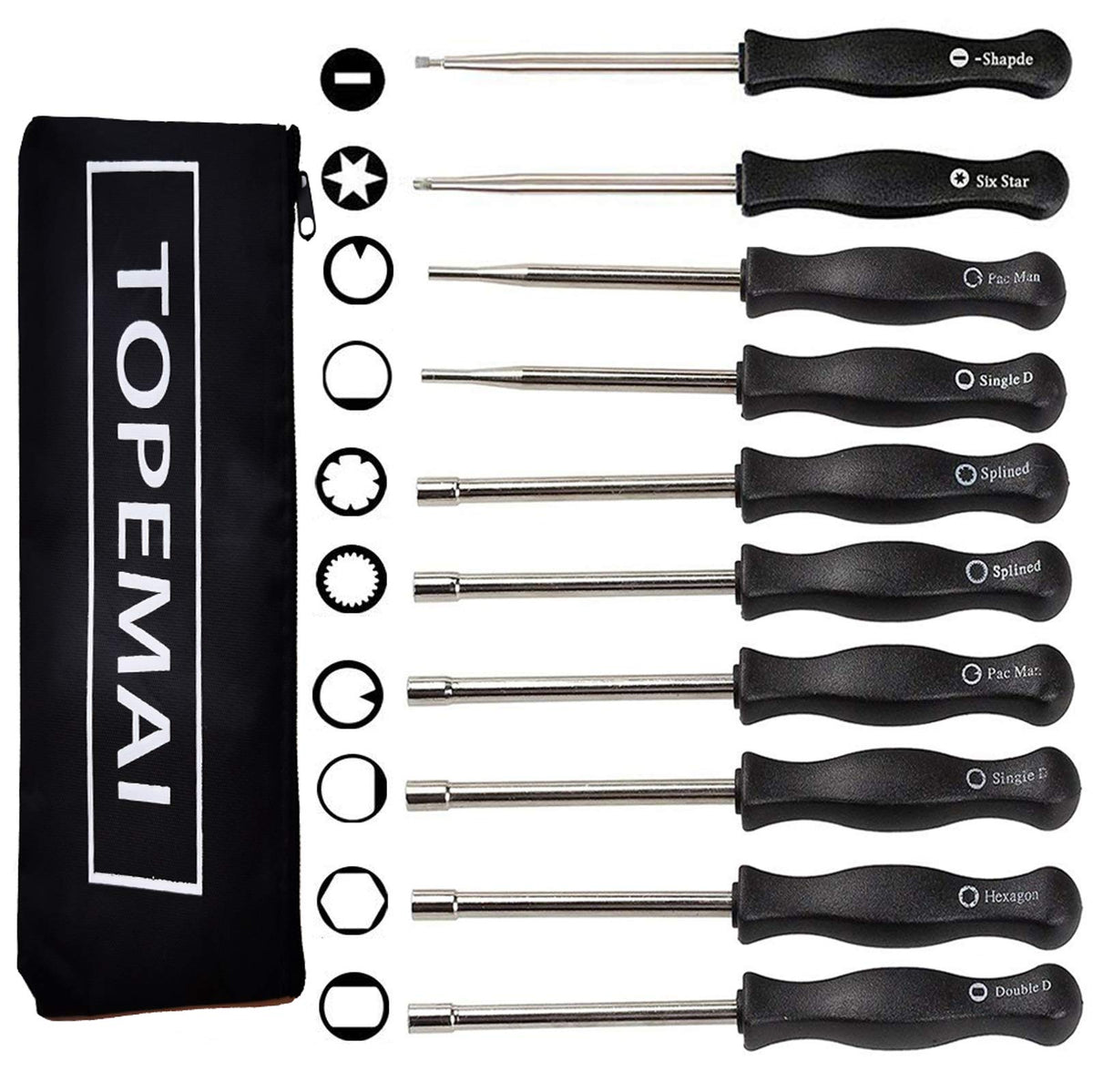 TOPEMAI carburetor tool kit overview showing the full 10-piece set for 2-cycle engines