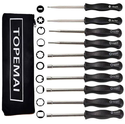 TOPEMAI carburetor tool kit overview showing the full 10-piece set for 2-cycle engines