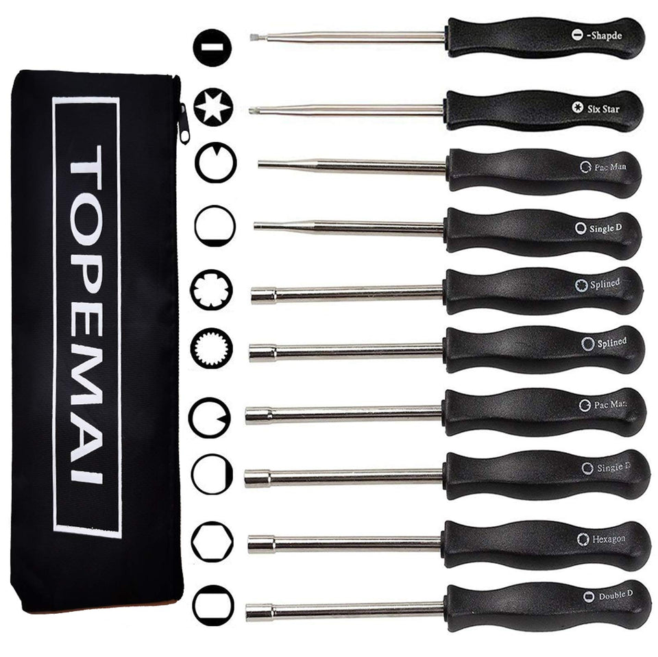 TOPEMAI carburetor tool kit overview showing the full 10-piece set for 2-cycle engines