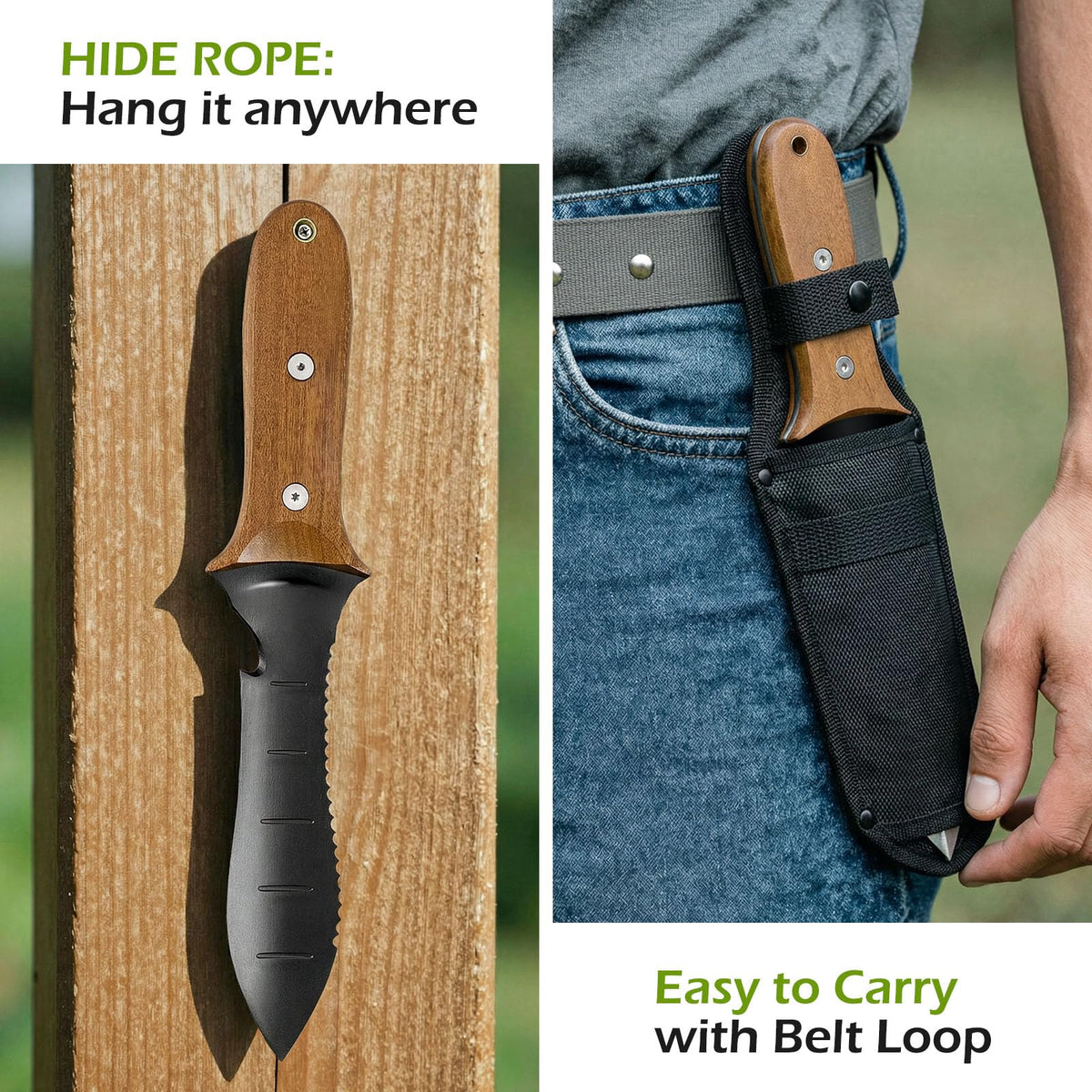 Topfeel Hori Hori ambidextrous wood handle suits both hands.