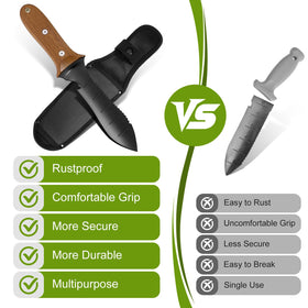 Topfeel Hori Hori stainless steel blade offers long-lasting garden performance.