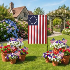 TOPFLAGS Betsy Ross flag, circle of 13 stars close-up, vivid detail for yard decor.